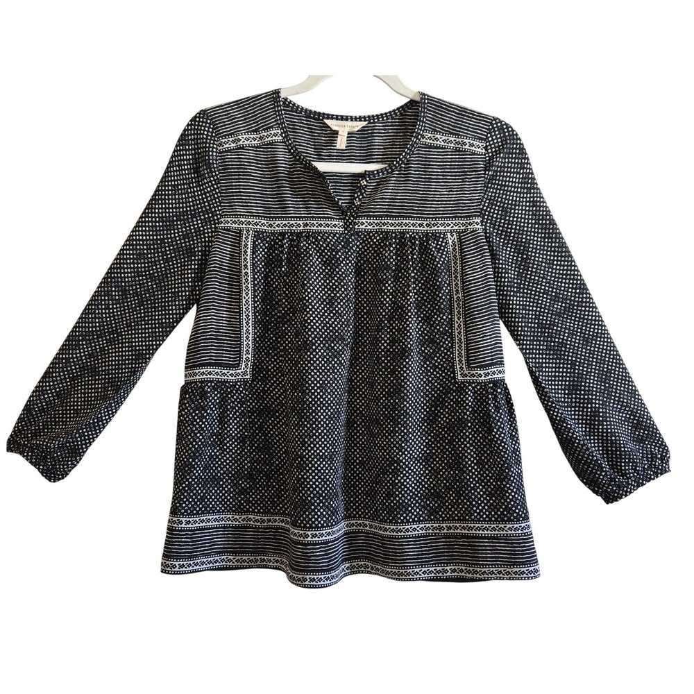 Rebecca‎ Taylor Boho Silk Polka Dot Striped Blouse  Women's Black White  Sz 0/XS